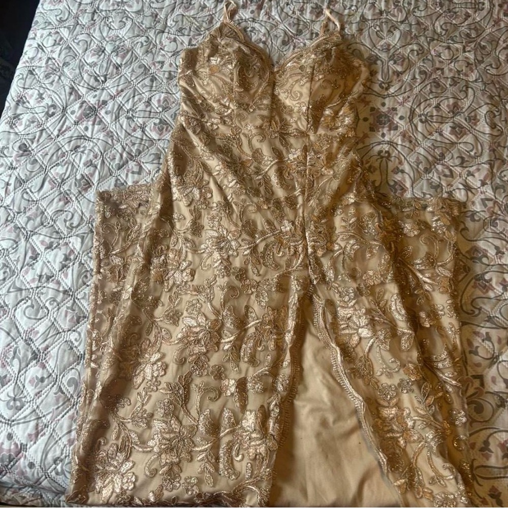 Emerald Sundae Gold Embellished Prom Dress